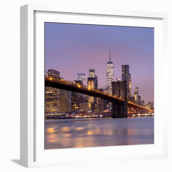 Brooklyn Bridge and Lower Manhattan skyline at dawn City-Ed Hasler-Framed Photographic Print