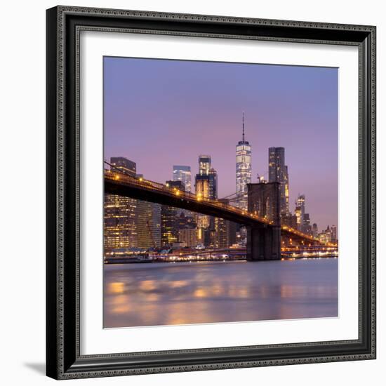 Brooklyn Bridge and Lower Manhattan skyline at dawn City-Ed Hasler-Framed Photographic Print