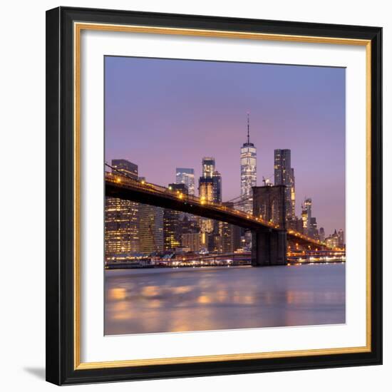 Brooklyn Bridge and Lower Manhattan skyline at dawn City-Ed Hasler-Framed Photographic Print