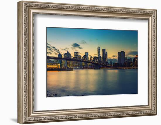 Brooklyn Bridge and Manhattan after Sunset, New York City-sborisov-Framed Photographic Print