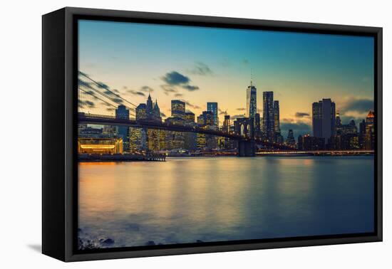 Brooklyn Bridge and Manhattan after Sunset, New York City-sborisov-Framed Premier Image Canvas