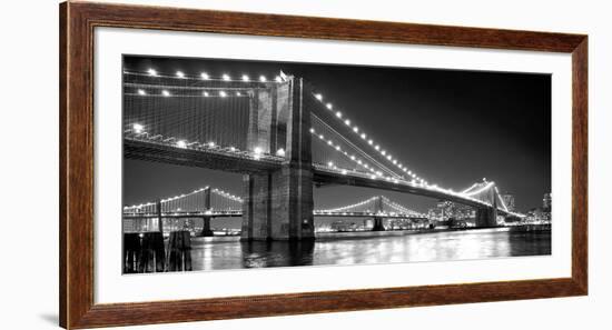 Brooklyn Bridge and Manhattan Bridge at Night-Phil Maier-Framed Art Print