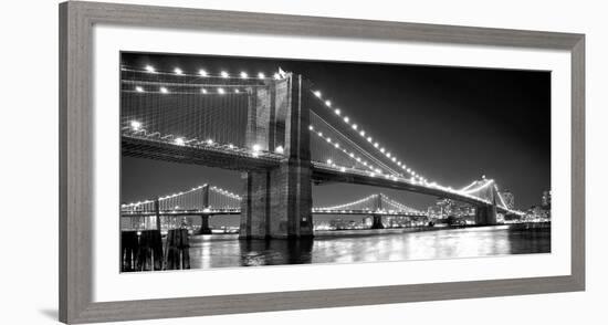 Brooklyn Bridge and Manhattan Bridge at Night-Phil Maier-Framed Art Print