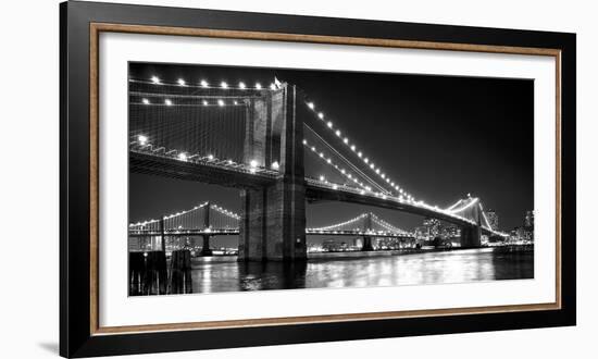 Brooklyn Bridge and Manhattan Bridge at Night-Phil Maier-Framed Photographic Print