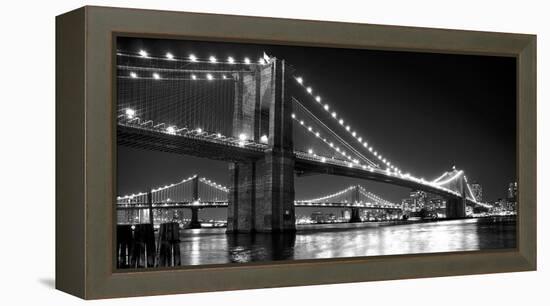 Brooklyn Bridge and Manhattan Bridge at Night-Phil Maier-Framed Premier Image Canvas