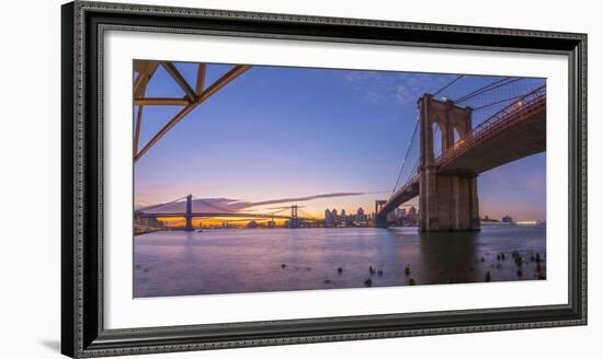 Brooklyn Bridge and Manhattan Bridge Beyond, over East River, New York-Alan Copson-Framed Photographic Print