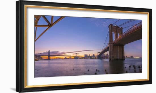 Brooklyn Bridge and Manhattan Bridge Beyond, over East River, New York-Alan Copson-Framed Photographic Print