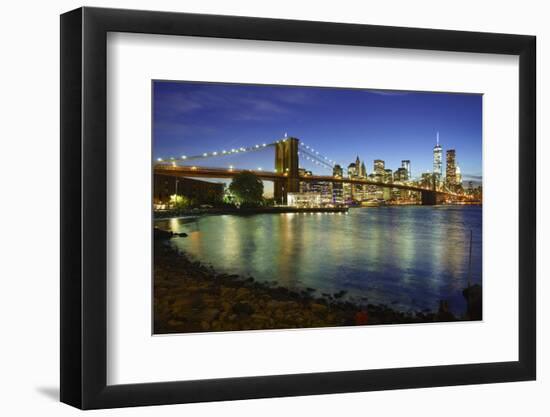 Brooklyn Bridge and Manhattan Skyline at Dusk from Brooklyn Bridge Park-Amanda Hall-Framed Photographic Print