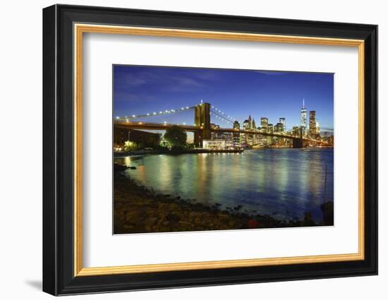 Brooklyn Bridge and Manhattan Skyline at Dusk from Brooklyn Bridge Park-Amanda Hall-Framed Photographic Print