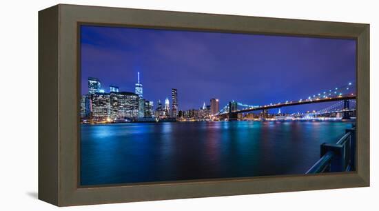 Brooklyn Bridge and Manhattan Skyline at Dusk, New York City, New York-Karen Deakin-Framed Premier Image Canvas