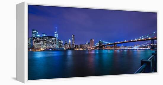 Brooklyn Bridge and Manhattan Skyline at Dusk, New York City, New York-Karen Deakin-Framed Premier Image Canvas