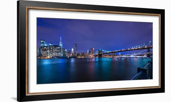 Brooklyn Bridge and Manhattan Skyline at Dusk, New York City, New York-Karen Deakin-Framed Photographic Print