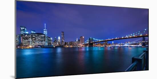 Brooklyn Bridge and Manhattan Skyline at Dusk, New York City, New York-Karen Deakin-Mounted Photographic Print