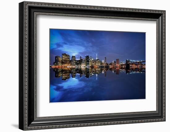 Brooklyn Bridge and Manhattan Skyline at Dusk, New York City, New York-Karen Deakin-Framed Photographic Print