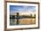 Brooklyn Bridge and Manhattan skyline at dusk, viewed from the East River, New York City, United St-Fraser Hall-Framed Photographic Print