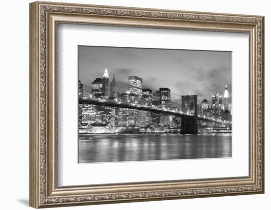 Brooklyn Bridge and Manhattan Skyline at Night, New York City-Zigi-Framed Photographic Print