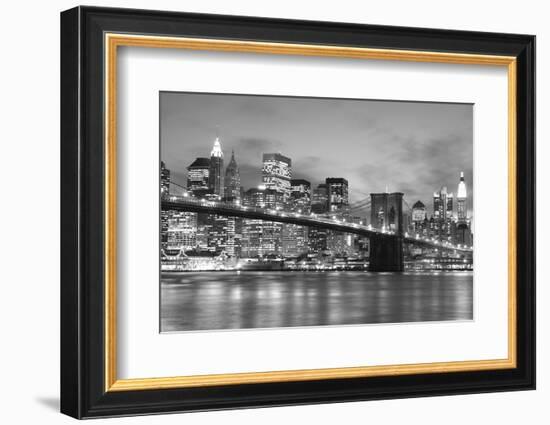 Brooklyn Bridge and Manhattan Skyline at Night, New York City-Zigi-Framed Photographic Print