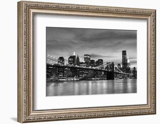 Brooklyn Bridge and Manhattan Skyline at Night, New York City-Zigi-Framed Photographic Print