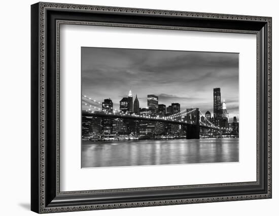 Brooklyn Bridge and Manhattan Skyline at Night, New York City-Zigi-Framed Photographic Print