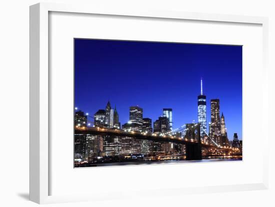 Brooklyn Bridge and Manhattan Skyline at Night, New York City-Zigi-Framed Photographic Print