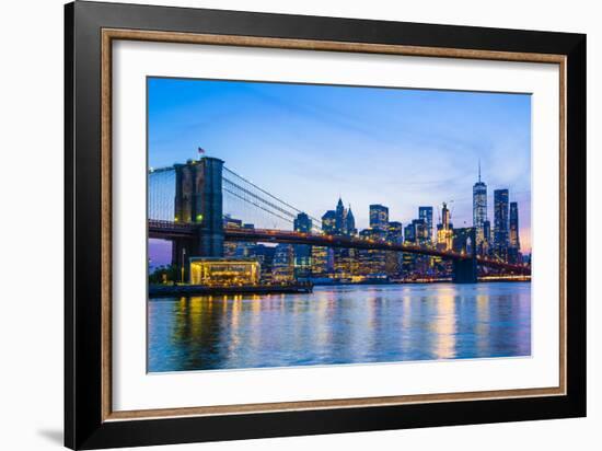 Brooklyn Bridge and Manhattan skyline at sunset, New York City, New York, USA, North America-Fraser Hall-Framed Photographic Print