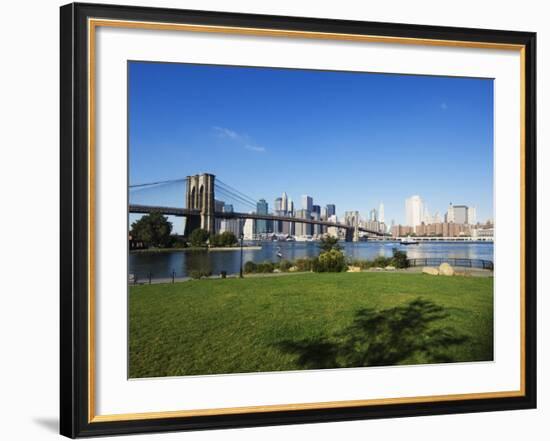 Brooklyn Bridge and Manhattan Skyline, Brooklyn Bridge Park, New York City, USA-Amanda Hall-Framed Photographic Print