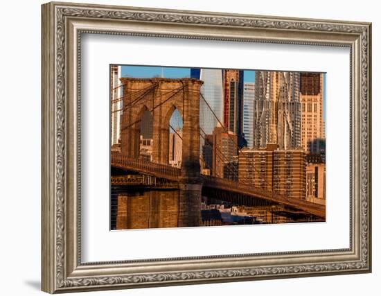 Brooklyn Bridge and Manhattan Skyline features One World Trade Center at Sunrise, NY NY-null-Framed Photographic Print