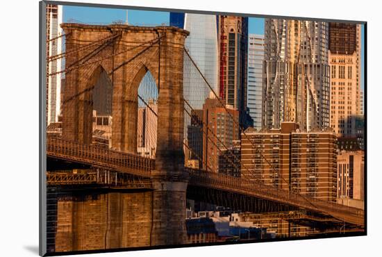 Brooklyn Bridge and Manhattan Skyline features One World Trade Center at Sunrise, NY NY-null-Mounted Photographic Print