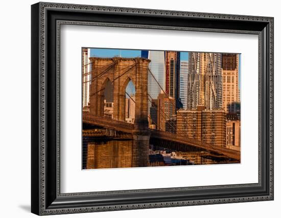 Brooklyn Bridge and Manhattan Skyline features One World Trade Center at Sunrise, NY NY-null-Framed Photographic Print