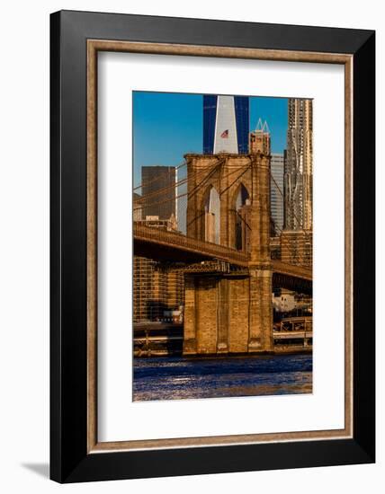 Brooklyn Bridge and Manhattan Skyline features One World Trade Center at Sunrise, NY NY-null-Framed Photographic Print