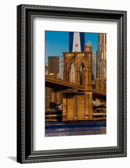 Brooklyn Bridge and Manhattan Skyline features One World Trade Center at Sunrise, NY NY-null-Framed Photographic Print