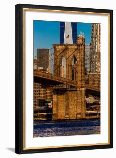 Brooklyn Bridge and Manhattan Skyline features One World Trade Center at Sunrise, NY NY-null-Framed Photographic Print