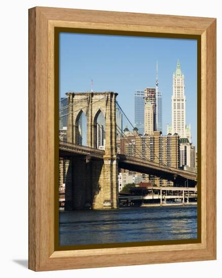 Brooklyn Bridge and Manhattan Skyline, New York City, New York, USA-Amanda Hall-Framed Premier Image Canvas