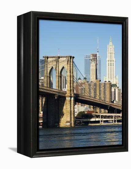 Brooklyn Bridge and Manhattan Skyline, New York City, New York, USA-Amanda Hall-Framed Premier Image Canvas