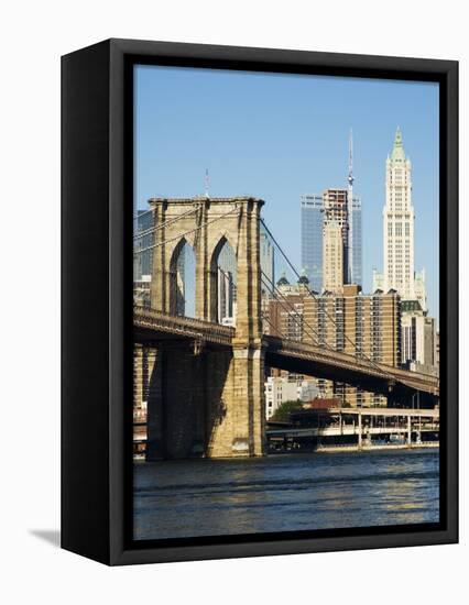 Brooklyn Bridge and Manhattan Skyline, New York City, New York, USA-Amanda Hall-Framed Premier Image Canvas