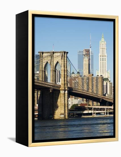 Brooklyn Bridge and Manhattan Skyline, New York City, New York, USA-Amanda Hall-Framed Premier Image Canvas