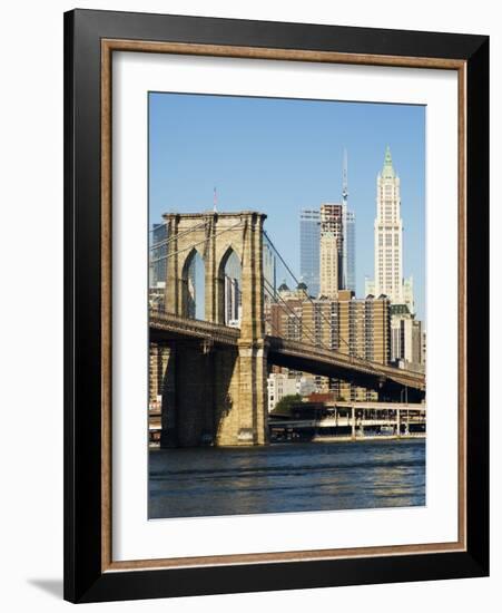 Brooklyn Bridge and Manhattan Skyline, New York City, New York, USA-Amanda Hall-Framed Photographic Print