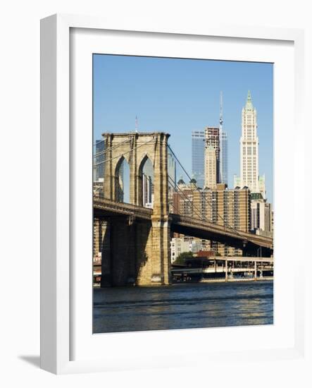 Brooklyn Bridge and Manhattan Skyline, New York City, New York, USA-Amanda Hall-Framed Photographic Print