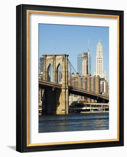 Brooklyn Bridge and Manhattan Skyline, New York City, New York, USA-Amanda Hall-Framed Photographic Print