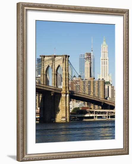 Brooklyn Bridge and Manhattan Skyline, New York City, New York, USA-Amanda Hall-Framed Photographic Print