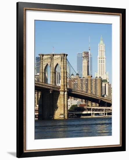 Brooklyn Bridge and Manhattan Skyline, New York City, New York, USA-Amanda Hall-Framed Photographic Print