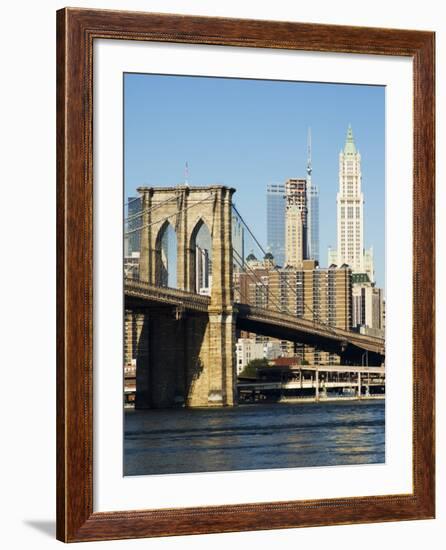 Brooklyn Bridge and Manhattan Skyline, New York City, New York, USA-Amanda Hall-Framed Photographic Print