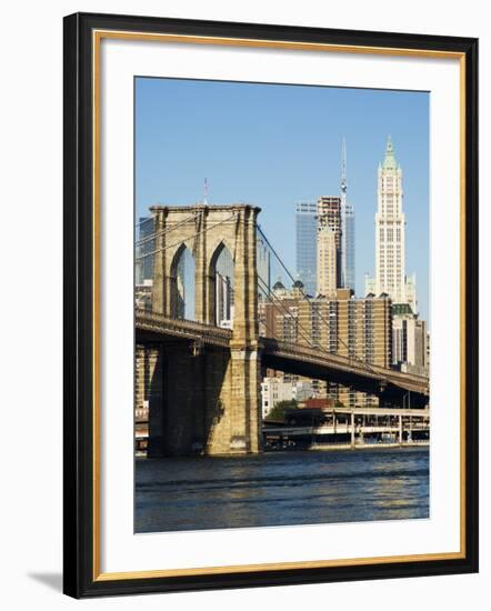 Brooklyn Bridge and Manhattan Skyline, New York City, New York, USA-Amanda Hall-Framed Photographic Print