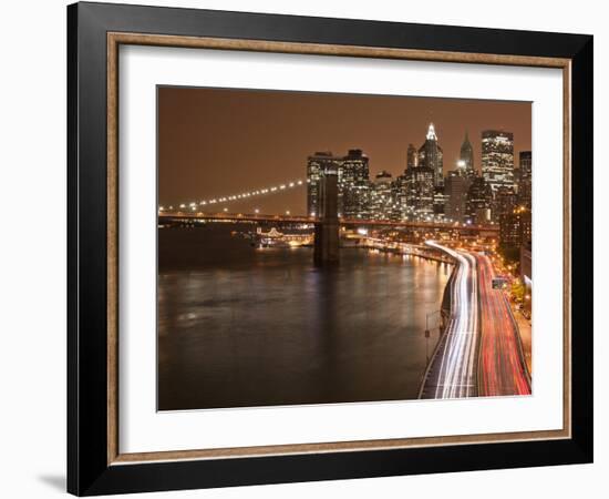 Brooklyn Bridge and Parkway, East River with Lower Manhattan Skyline, Brooklyn, New York, Usa-Paul Souders-Framed Photographic Print