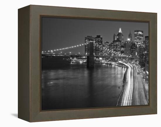 Brooklyn Bridge and Parkway, East River with Lower Manhattan Skyline, Brooklyn, New York, Usa-Paul Souders-Framed Premier Image Canvas