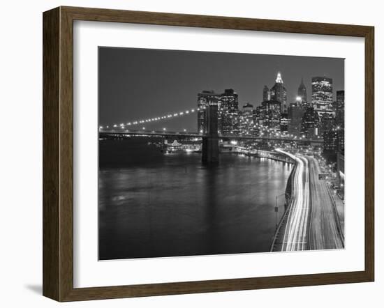 Brooklyn Bridge and Parkway, East River with Lower Manhattan Skyline, Brooklyn, New York, Usa-Paul Souders-Framed Photographic Print