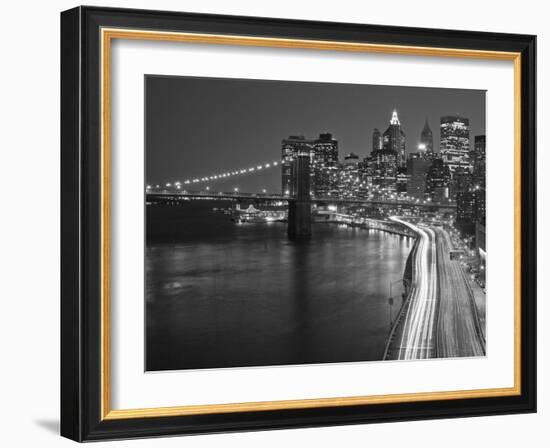 Brooklyn Bridge and Parkway, East River with Lower Manhattan Skyline, Brooklyn, New York, Usa-Paul Souders-Framed Photographic Print