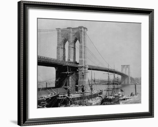 Brooklyn Bridge and Sailing Ships-J.S. Johnston-Framed Photographic Print