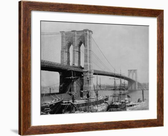 Brooklyn Bridge and Sailing Ships-J.S. Johnston-Framed Photographic Print