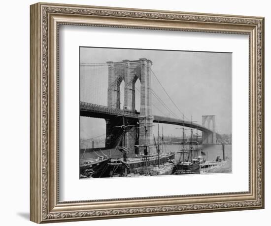 Brooklyn Bridge and Sailing Ships-J.S. Johnston-Framed Photographic Print